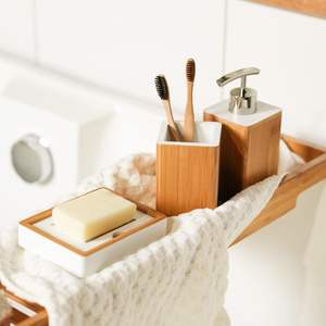 Juego de Accesorios de Baño de Madera Ecológica de Primera Calidad, Portacepillos de Dientes, Jabonera, Cesto de Basura, Organizador para el Hogar y Hoteles - Product Image 6