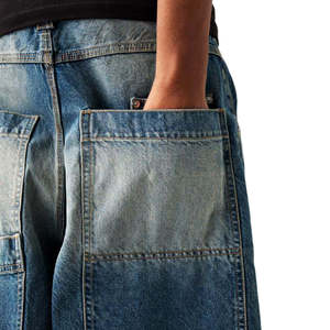 Custom Embroidery Stonewashed Button Acid High Street-style Unisex Baggy Jeans Casual High-quality Loose-fitting Distress Denim - Product Image 3