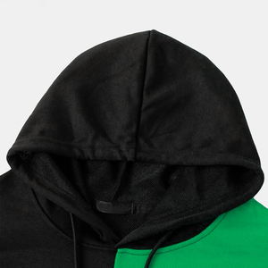 Sweat-shirt à capuche pour homme, noir et vert, à blocs de couleur, manches raglan, coupe oversize, décontracté, en molleton bouclette, pour l'automne - Product Image 3