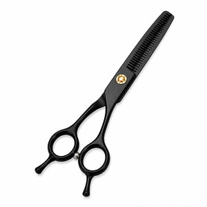 Stainless Steel Black Coated Hair Thinning Scissors With Textured Teeth Ergonomic Finger <b>Rings</b> And <b>Adjustable</b> Screw - Product Image 1