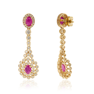 Latest Design Women's Trendy Wedding Gift Real K14 Yellow <b>Gold</b> Ruby & Diamond <b>Dangle</b> <b>Earrings</b> Precious Gemstone Jewelry Supplier - Product Image 5