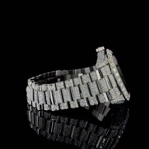 Montre de luxe Ice Cubed en moissanite, quartz, bracelet en acier inoxydable, chiffres romains, cadran analogique 10 mm, verre, unisexe, pour soirée - Product Image 2