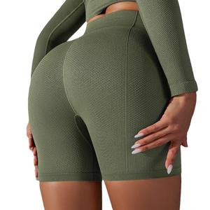 Shorts de yoga taille haute en tricot élasthanne vert olive respirants à séchage rapide couleur unie pour femme, décontractés, sportifs, fitness, taille élastique - Product Image 6