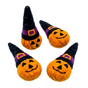 Handmade Eco-Friendly Felt Wool Halloween Pumpkin <b>Witch</b> Ornament Small Tabletop <b>Decoration</b> Traditional Style Wall Hanging Craft - Product Image 2