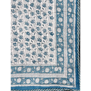 Couette double réversible en coton 100% imprimée à la main, bleu clair, style vintage, écologique, avec motif floral pour la maison - Product Image 3
