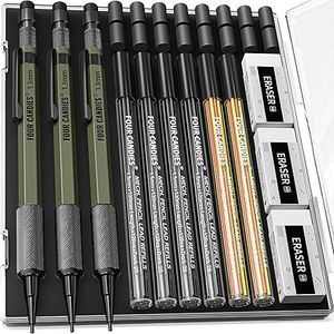 Set di 3 matite meccaniche professionali per impieghi gravosi con 72 minutioli, corpo in metallo resistente alle intemperie, 3 gomme, 16 ricariche di gomma, matita da carpentiere, 3 pezzi con 3 gomme - Product Image 1