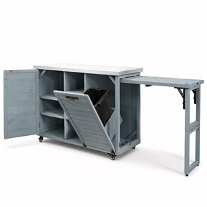 Isola Cucina da Esterno in Acciaio Inossidabile con Carrello Grill in Legno, Tavolo Grill Pieghevole e Contenitore per Rifiuti - Product Image 3