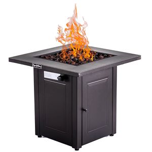 28in Propane <b>Fire</b> <b>Pits</b> <b>Table</b> 50000 BTU Gas Square Outdoor Dining Firepit Fireplace <b>with</b> Lid & Lava Stone ETL Certified - Product Image 1
