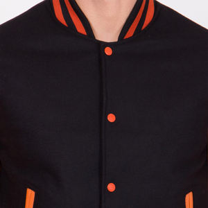 Veste universitaire noire et orange pour homme, manches en cuir orange, veste bomber style Letterman, style baseball décontracté, vêtement d'extérieur chaud pour l'hiver - Product Image 3