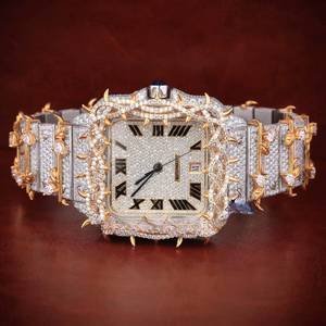 Montre carrée en moissanite avec cadran en strass, bracelet en acier inoxydable, affichage de la date, résistante à l'eau, style luxueux - Product Image 5