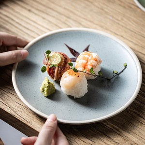 Juego de platos hondos de cerámica mate con borde de arcilla natural reactiva al horno, plato de cena moderno y rústico para sushi, aperitivos y postres, venta al por mayor - Product Image 6