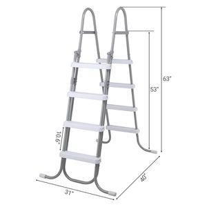 Scala di Sicurezza per Piscine e Spa da 52 Pollici con Telaio Grigio Ferro e Gradini Metallici Bianchi, 4 Gradini con Corrimano - Product Image 4