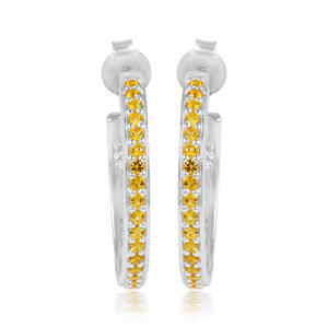 Pendientes de Plata de Ley 925 con Citrino Natural Amarillo, Diseño de Aro en J, Venta al Por Mayor - Product Image 1