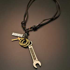 Fashion Pendant Necklace 2.5-Inch Pure Stainless Steel Wrench of Faith with Adjustable Leather <b>Rope</b> for Men & Boys - Product Image 5