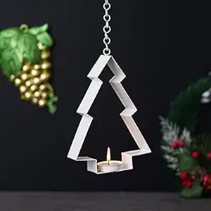 Portavelas Colgante de Metal Blanco con Forma de Árbol de Navidad, con Silueta Geométrica, para Decoración Festiva y Navideña - Product Image 5
