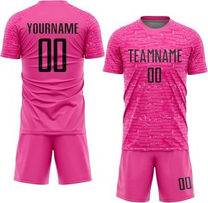 Conjunto de Camiseta de Fútbol Sublimada Personalizada 100% Poliéster, Color Rosa, Nombre del Equipo 00, Absorbe la Humedad, Unisex para Adultos, Manga Corta, Cuello Redondo, Deportiva - Product Image 1