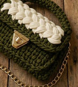 Beautiful Olive Green and Cream <b>Braided</b> Handmade Purse Pearl Two Straps Purse Boho Shoulder Bag Cotton <b>Cord</b> Weaving - Product Image 4