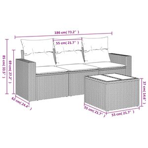 Ensemble de canapés de jardin en rotin gris PE avec structure en acier thermolaqué et verre trempé, mobilier d'extérieur haut de gamme - Product Image 3