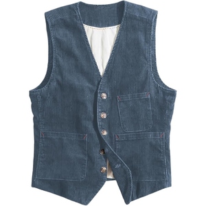 Custom Corduroy <b>Waistcoat</b> for Men Retro Fashion Vest Multi Pocket Streetwear Button Closure Casual Outerwear - Product Image 5