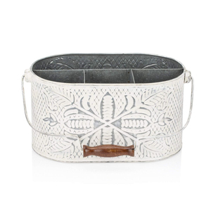 Support à couverts en métal galvanisé au design attrayant avec poignée en bois, organisateur de rangement pour ustensiles de cuisine en gros pour la table - Product Image 5