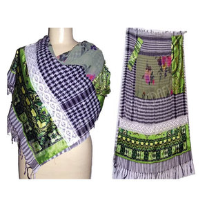 Pañuelo y Adornos para Vestidos de Satén de Algodón Étnico con Diseños de Bordado de Patchwork Inspirados en el Árabe, Chal de Satén de Calidad Premium - Product Image 1