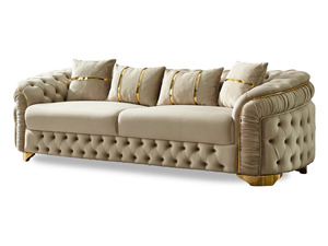 Luxury Solid Teak Wood <b>Sofa</b> Set Modern Chesterfield Beige Velvet 3 1 1 Seater <b>Gold</b> <b>Sofa</b> Glass Coffee Table Villa Furniture - Product Image 2
