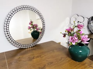 Luxury Silver <b>Crystal</b> Wall <b>Mirror</b> Double Row Decorative Frame Handmade Contemporary Design for Living Room Home Decor REHMAN - Product Image 2