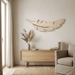 Sculpture murale artisanale en bois avec plumes, décoration murale minimaliste en bois sculpté, décoration murale bohème pour salon et chambre à coucher - Product Image 3