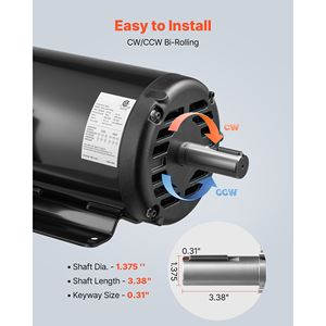 Moteur électrique 10 CV 1770 tr/min pour compresseur d'air, rotation CW/CCW, diamètre d'arbre 1,375 po, longueur d'arbre 3,88 po, 40 N.m, 50/60 Hz - Product Image 4