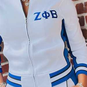 Zeta White Air Tech Fleece Warm <b>Up</b> <b>Jacket</b> Women Athletic <b>Zip</b> <b>Up</b> <b>Jacket</b> Greek Sorority Streetwear Lightweight Sport Coat - Product Image 6
