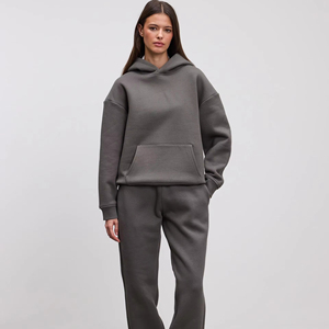 Ensemble de survêtement pour femme avec logo personnalisé, sweat à capuche oversize et pantalon de jogging, passepoil contrastant, imprimé léopard, tenue décontractée 2026 - Product Image 1