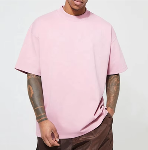 <b>Men's</b> Oversized <b>Pink</b> Cotton <b>T</b>-<b>Shirt</b> Regular Sleeve O-Neck Letter Pattern Casual Anti-shrink 210g Knitted Jersey Fit - Product Image 4
