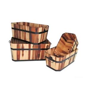 Jardinière rectangulaire en bois d'acacia, écologique, durable, moderne, pour l'intérieur/l'extérieur, support pour fleurs, pots de jardinage - Product Image 2