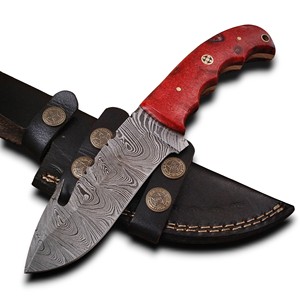 Couteau de chasse à lame fixe en acier Damas forgé à la main, qualité supérieure, avec crochet de poche, vente directe d'usine, manche pleine longueur, pour camping, extérieur et EDC - Product Image 1