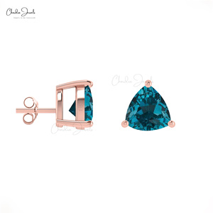 Wholesale Supplier Trillion Cut London Blue Topaz Gemstone Stud <b>Earrings</b> Handmade Dainty Push-<b>Back</b> <b>Earrings</b> OEM & ODM Supplier - Product Image 4