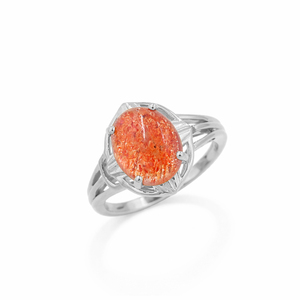 Bague de créateur moderne en or plaqué 1 micron et rhodié, sertie de pierres de soleil ovales cabochon, bijoux en pierres précieuses - Product Image 2