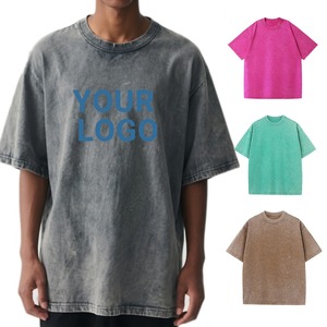 T-shirt en coton lourd vintage avec logo personnalisé, tee-shirt oversize, streetwear, t-shirt basique à col rond, respirant, doux, pour hommes - Product Image 1