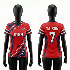 Maillot de cricket pour femmes 160 GSM en polyester respirant bleu marine avec panneau à motif vague doré, impression par sublimation, nom, numéro et logo personnalisés - Product Image 4