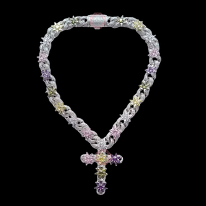 <b>Infinity</b> Cross Necklace Fine Jewelry Pendants & Charms 925 Sterling Silver Rhodium Plated VVS Moissanite - Product Image 1
