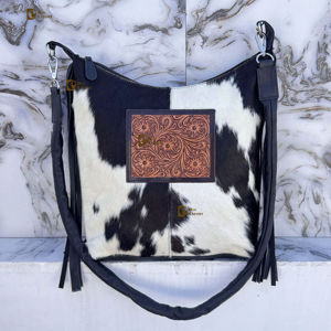 กระเป๋าหนังวัวลายพิเศษ แต่งพู่หนัง สะพายข้าง/สะพายไหล่ ดีไซน์เก๋  กระเป๋าถือหนังแท้  ตกแต่งลายด้วยมือ สำหรับผู้หญิง ใช้งานได้หลากหลาย - Product Image 1