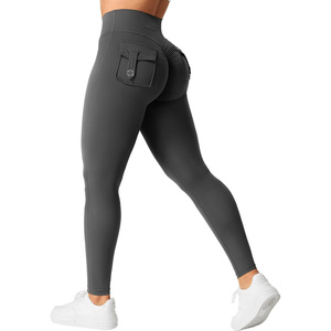 Squat Proof Yoga Leggings with Button Pockets Seamless Scrunch Butt Tights Athletic <b>Tummy</b> <b>Control</b> Fitness Pants for Women - Product Image 2