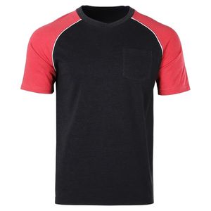 T-shirt personnalisé à col rond avec bordure rouge contrastante, manches ajustées, en coton peigné léger et respirant, coupe décontractée et ajustée - Product Image 5