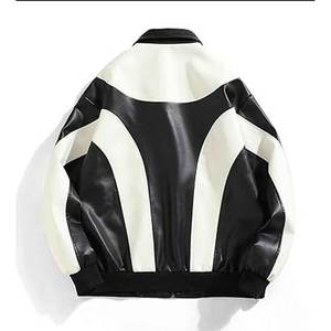 เสื้อแจ็คเก็ตบอมเบอร์หนัง PU ไซส์ใหญ่สำหรับผู้ชาย สีตัดต่อสไตล์นักขี่มอเตอร์ไซค์ ปกคอพับ ปิดด้วยซิป ทรงปกติ เหมาะสำหรับใส่ในฤดูใบไม้ร่วง - Product Image 2