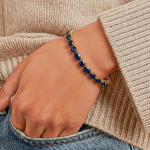 Lab Grown Blue Sapphire Charm <b>Bracelet</b> 925 Sterling Silver Gold Plated Elegant September Birthstone Jewelry Gift Women - Product Image 4