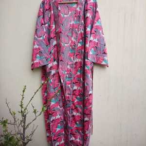 Hand Block Print Cotton Kimono <b>Robe</b> Dressing Gown Women Cotton <b>Robe</b> <b>Beach</b> Wear For Women Gift For Her - Product Image 1