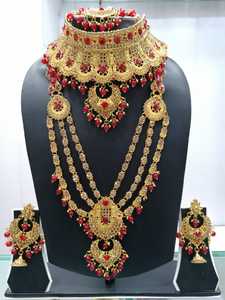 Women's Indian Vintage Copper Gold Plated Necklace Earrings Headpiece Engagement Anniversary Wedding Party <b>Gift</b> Set High Quality - Product Image 1