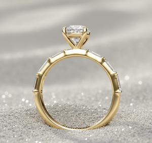 Anillo de Compromiso con Diamante Cultivado en Laboratorio Stonewels, Corte Baguette en el Centro y Piedras Laterales, Oro de 14K, Anillo de Novia de Lujo Certificado - Product Image 3