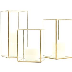 Square Glass <b>Candle</b> Holders with Gold Frame Set of 3 for Home Decoration Heat Resistant Reusable Pillar Holder - Product Image 5