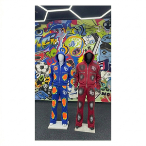 Conjunto de Sudadera con Capucha y Pantalones Jogger de Algodón con Pedrería, Estilo Urbano, Corte Regular, Cierre con Cordón, Ligero, Lavado Vintage, Invierno - Product Image 3