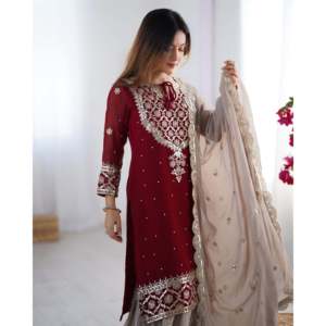 Ensemble haut-pantalon palazzo et dupatta en mousseline de soie pour soirée, avec broderies, élégant et stylé - Product Image 5